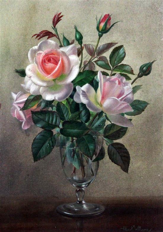 Albert Williams (1922-2010) Pink roses in a glass vase, 14.5 x 10.75in.